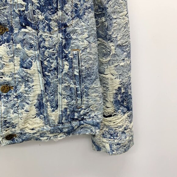 Louis Vuitton Blue Floral Distressed Denim Jacket Size 50 L 100% Cotton Long-Sle - Picture 6 of 8
